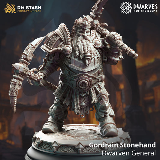 Gordrain Stonehand - Dwarven General - 32mm